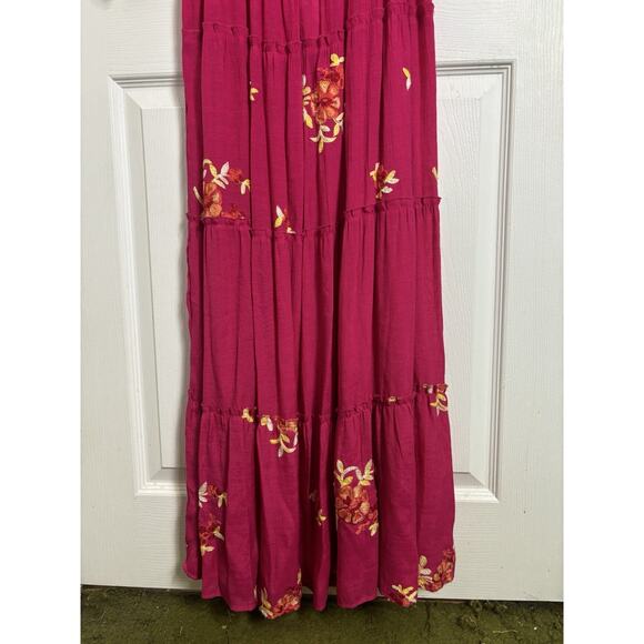 Anthropologie Fig & Flower Pink Floral Embroidered Tiered Maxi Dress Size Large - Picture 8 of 13